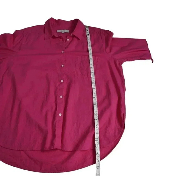 LOFT Linen Blend  Button Down Blouse Barbiecore Long Sleeve Size Large - Picture 11 of 11